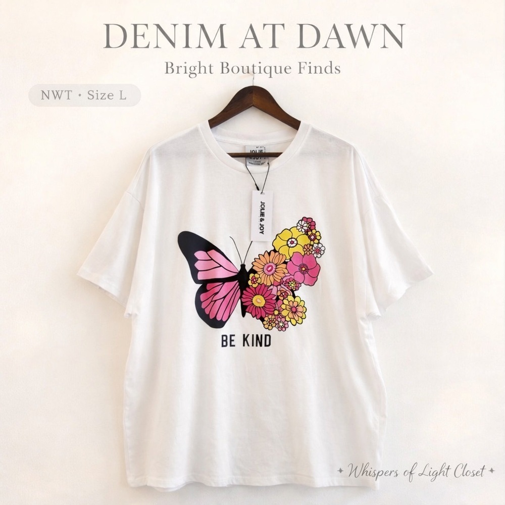 Jolie & Joy “Be Kind” Floral Butterfly Tee • NWT • Size L